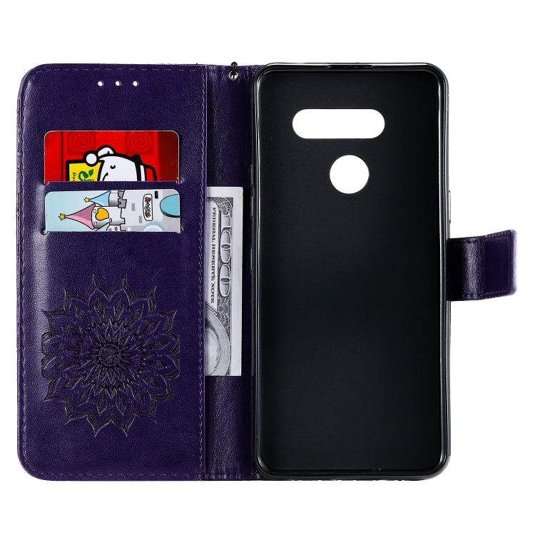 For LG K50S Pressed Printing Sunflower Pattern Horizontal Flip PU Leather Case Holder & Card Slots & Wallet & Lanyard