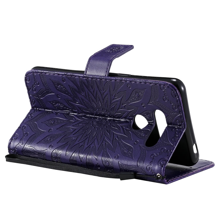 For LG K50S Pressed Printing Sunflower Pattern Horizontal Flip PU Leather Case Holder & Card Slots & Wallet & Lanyard