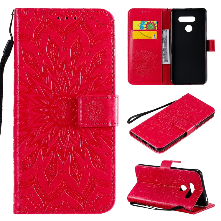 For LG K50S Pressed Printing Sunflower Pattern Horizontal Flip PU Leather Case Holder & Card Slots & Wallet & Lanyard