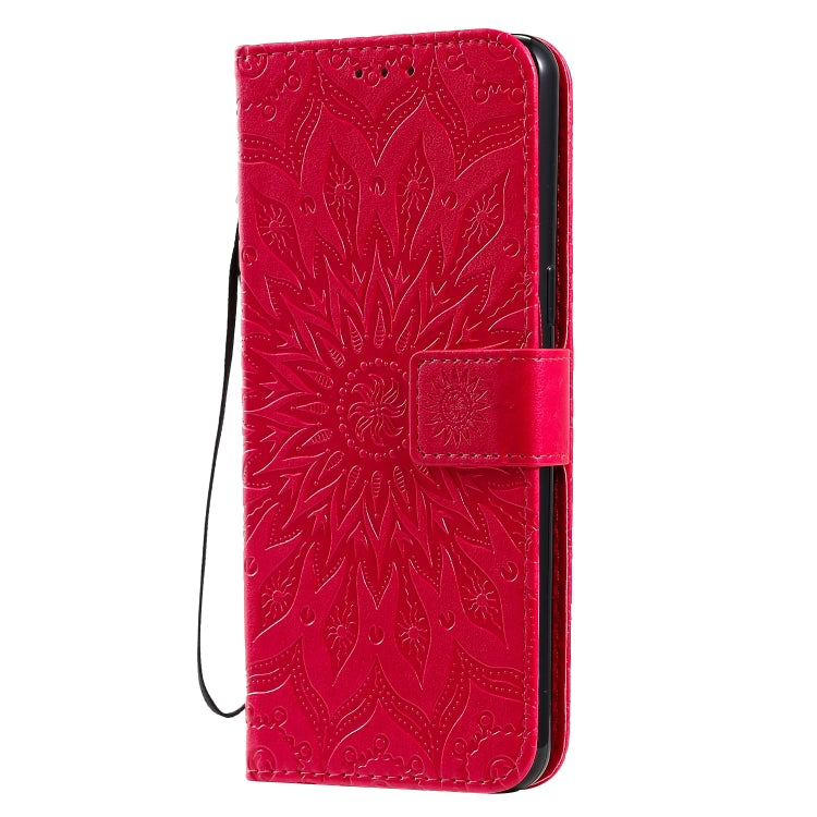 For LG K50S Pressed Printing Sunflower Pattern Horizontal Flip PU Leather Case Holder & Card Slots & Wallet & Lanyard