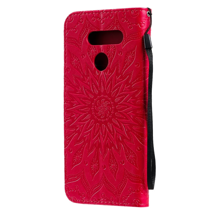 For LG K50S Pressed Printing Sunflower Pattern Horizontal Flip PU Leather Case Holder & Card Slots & Wallet & Lanyard