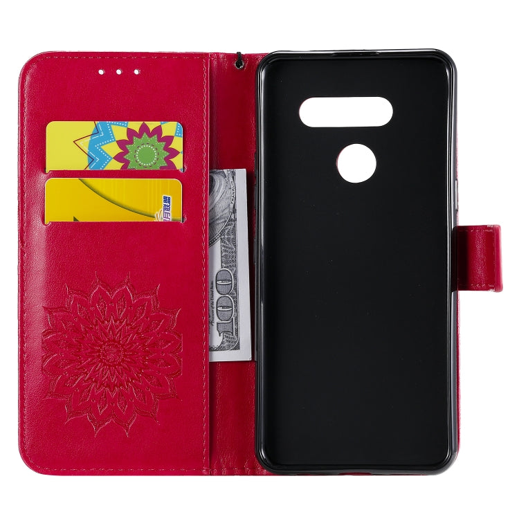 For LG K50S Pressed Printing Sunflower Pattern Horizontal Flip PU Leather Case Holder & Card Slots & Wallet & Lanyard