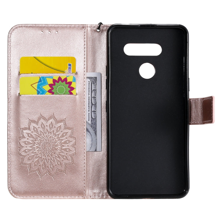 For LG K50S Pressed Printing Sunflower Pattern Horizontal Flip PU Leather Case Holder & Card Slots & Wallet & Lanyard