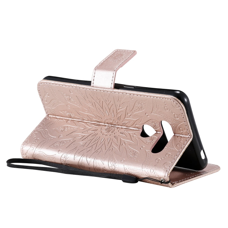 For LG K50S Pressed Printing Sunflower Pattern Horizontal Flip PU Leather Case Holder & Card Slots & Wallet & Lanyard