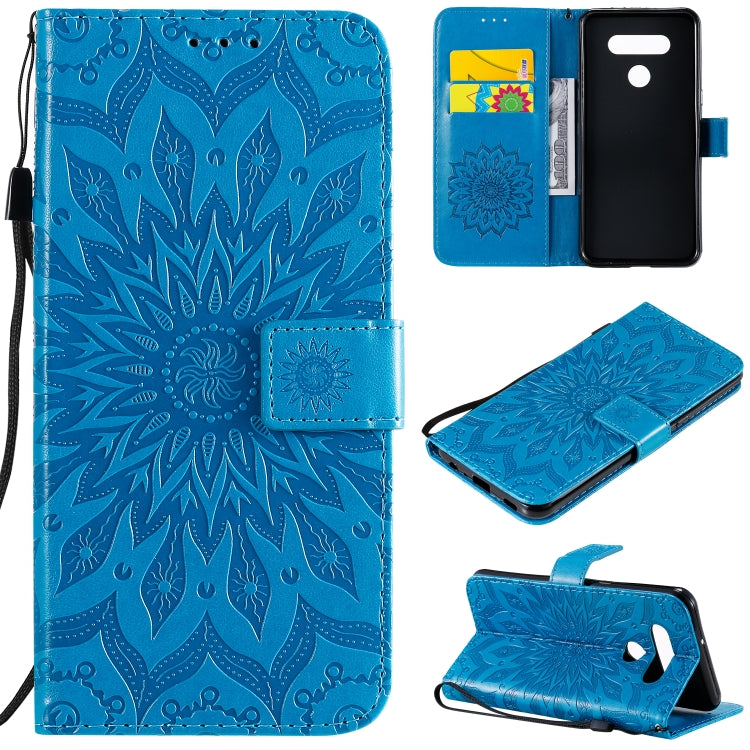 For LG K51 Pressed Printing Sunflower Pattern Horizontal Flip PU Leather Case Holder & Card Slots & Wallet & Lanyard