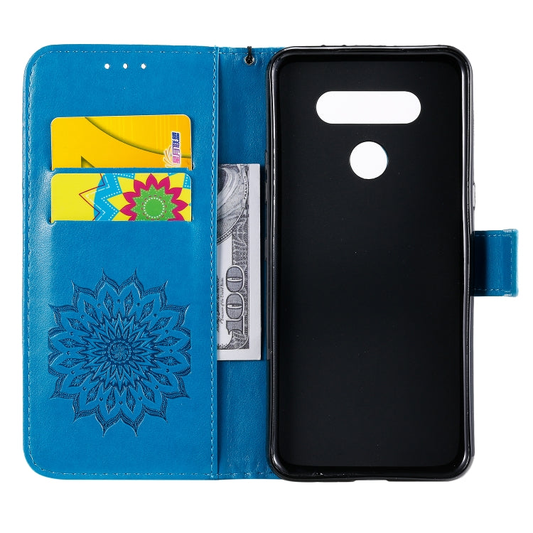 For LG K51 Pressed Printing Sunflower Pattern Horizontal Flip PU Leather Case Holder & Card Slots & Wallet & Lanyard