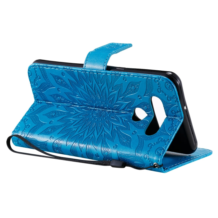 For LG K51 Pressed Printing Sunflower Pattern Horizontal Flip PU Leather Case Holder & Card Slots & Wallet & Lanyard