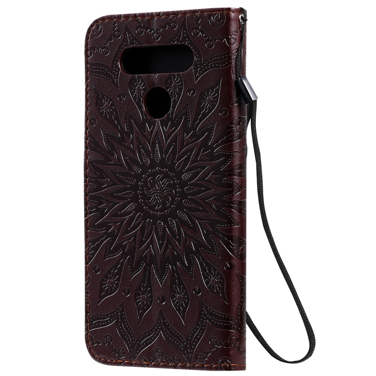 For LG K51 Pressed Printing Sunflower Pattern Horizontal Flip PU Leather Case Holder & Card Slots & Wallet & Lanyard
