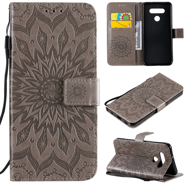For LG K51 Pressed Printing Sunflower Pattern Horizontal Flip PU Leather Case Holder & Card Slots & Wallet & Lanyard