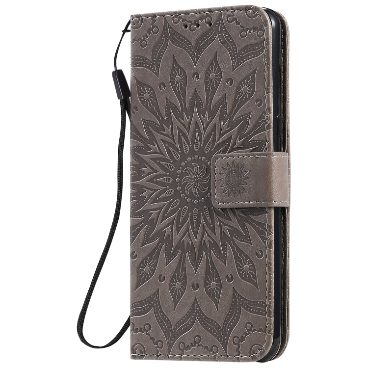 For LG K51 Pressed Printing Sunflower Pattern Horizontal Flip PU Leather Case Holder & Card Slots & Wallet & Lanyard