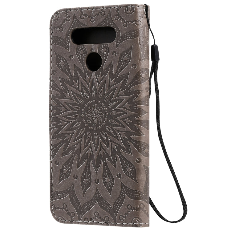 For LG K51 Pressed Printing Sunflower Pattern Horizontal Flip PU Leather Case Holder & Card Slots & Wallet & Lanyard