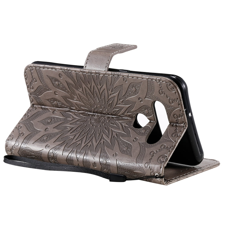 For LG K51 Pressed Printing Sunflower Pattern Horizontal Flip PU Leather Case Holder & Card Slots & Wallet & Lanyard