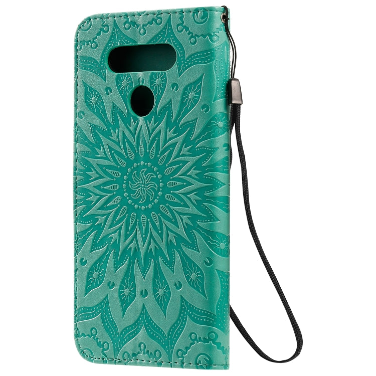 For LG K51 Pressed Printing Sunflower Pattern Horizontal Flip PU Leather Case Holder & Card Slots & Wallet & Lanyard