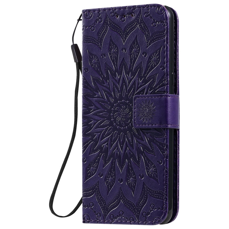 For LG K51 Pressed Printing Sunflower Pattern Horizontal Flip PU Leather Case Holder & Card Slots & Wallet & Lanyard