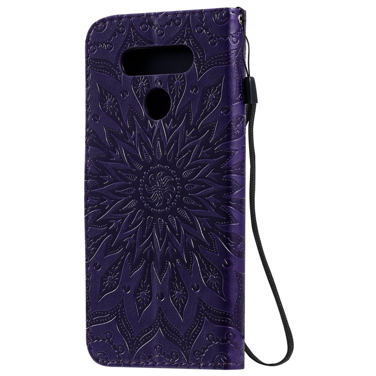For LG K51 Pressed Printing Sunflower Pattern Horizontal Flip PU Leather Case Holder & Card Slots & Wallet & Lanyard