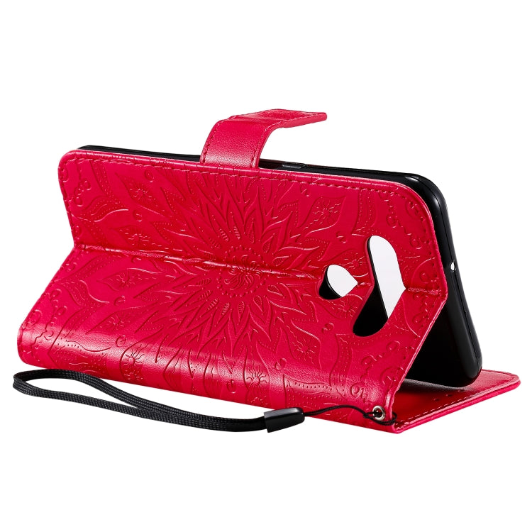 For LG K51 Pressed Printing Sunflower Pattern Horizontal Flip PU Leather Case Holder & Card Slots & Wallet & Lanyard