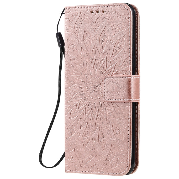 For LG K51 Pressed Printing Sunflower Pattern Horizontal Flip PU Leather Case Holder & Card Slots & Wallet & Lanyard