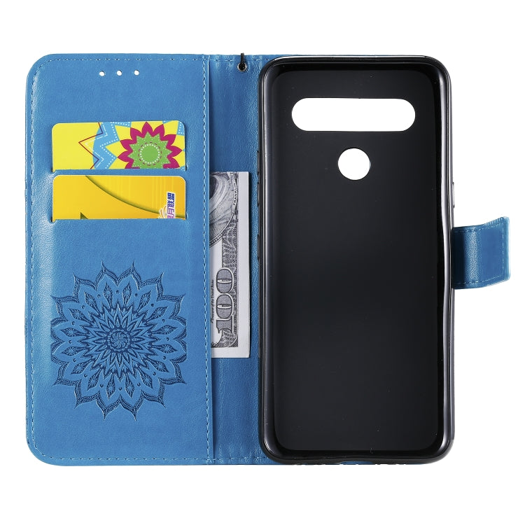 For LG K61 Pressed Printing Sunflower Pattern Horizontal Flip PU Leather Case Holder & Card Slots & Wallet & Lanyard