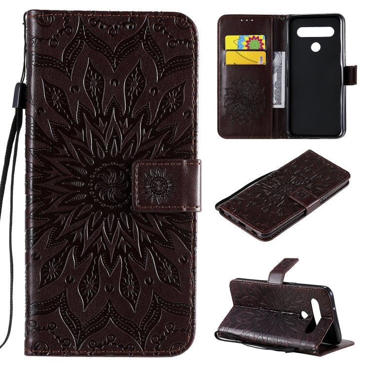 For LG K61 Pressed Printing Sunflower Pattern Horizontal Flip PU Leather Case Holder & Card Slots & Wallet & Lanyard
