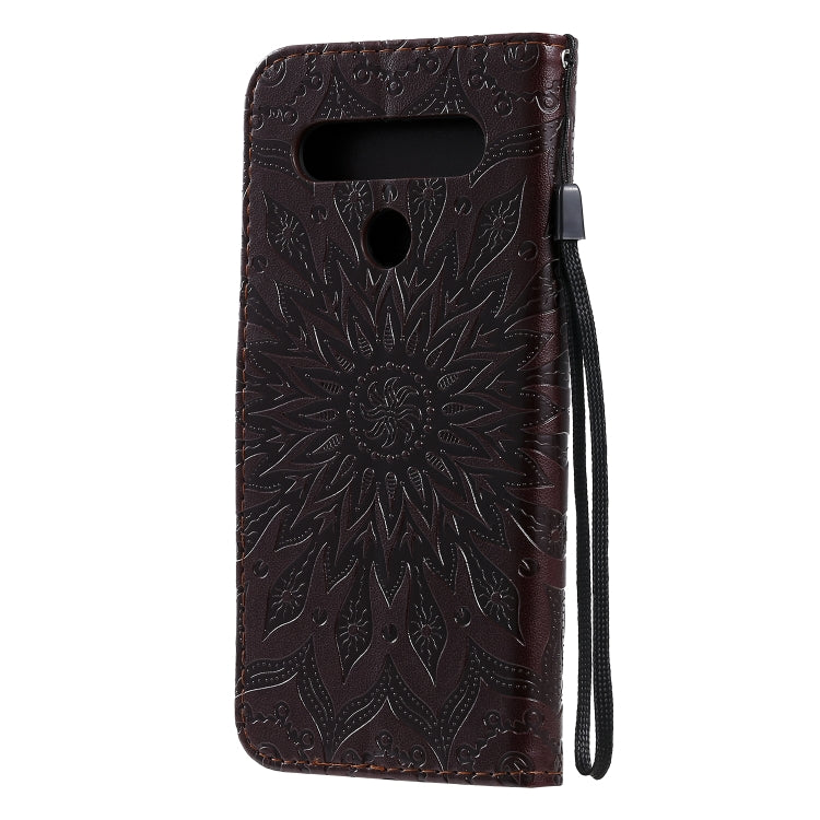 For LG K61 Pressed Printing Sunflower Pattern Horizontal Flip PU Leather Case Holder & Card Slots & Wallet & Lanyard