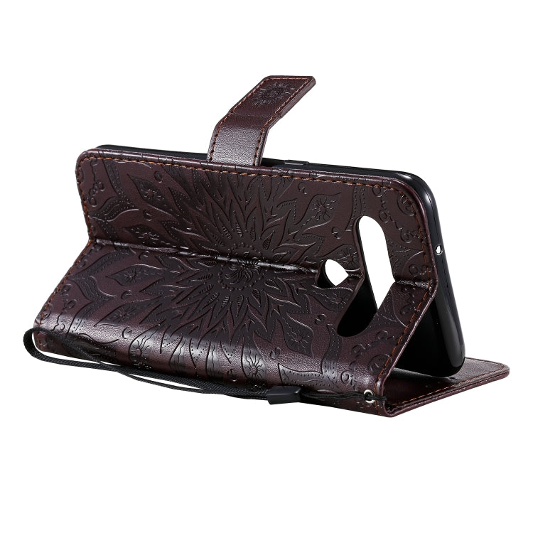 For LG K61 Pressed Printing Sunflower Pattern Horizontal Flip PU Leather Case Holder & Card Slots & Wallet & Lanyard