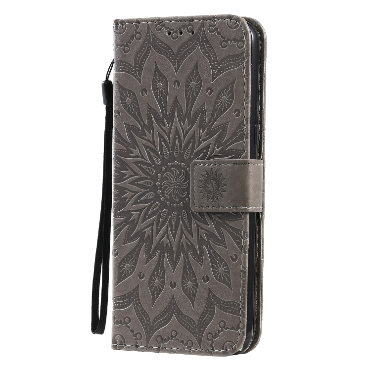 For LG K61 Pressed Printing Sunflower Pattern Horizontal Flip PU Leather Case Holder & Card Slots & Wallet & Lanyard