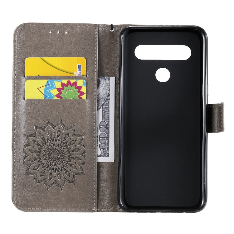 For LG K61 Pressed Printing Sunflower Pattern Horizontal Flip PU Leather Case Holder & Card Slots & Wallet & Lanyard
