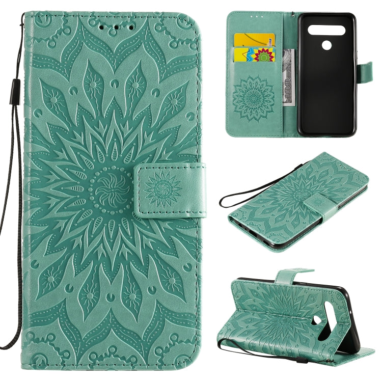 For LG K61 Pressed Printing Sunflower Pattern Horizontal Flip PU Leather Case Holder & Card Slots & Wallet & Lanyard