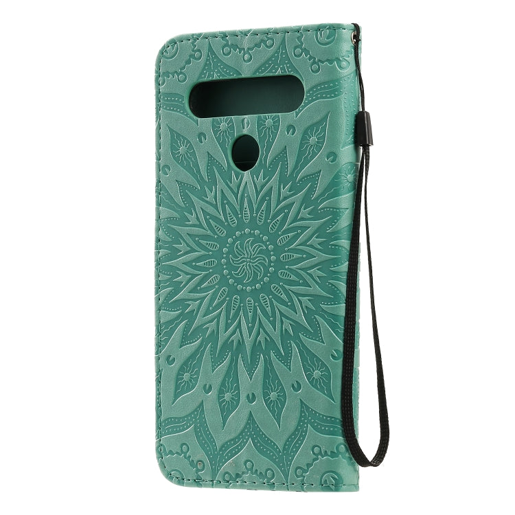 For LG K61 Pressed Printing Sunflower Pattern Horizontal Flip PU Leather Case Holder & Card Slots & Wallet & Lanyard