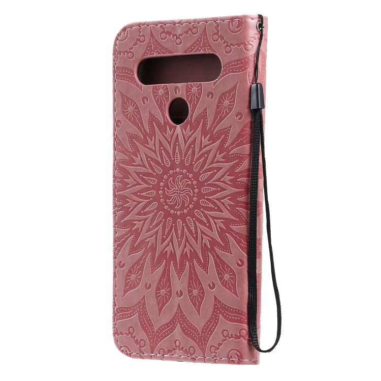 For LG K61 Pressed Printing Sunflower Pattern Horizontal Flip PU Leather Case Holder & Card Slots & Wallet & Lanyard
