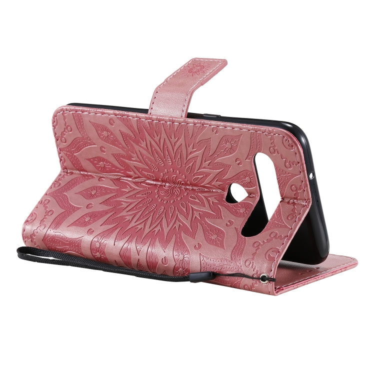 For LG K61 Pressed Printing Sunflower Pattern Horizontal Flip PU Leather Case Holder & Card Slots & Wallet & Lanyard