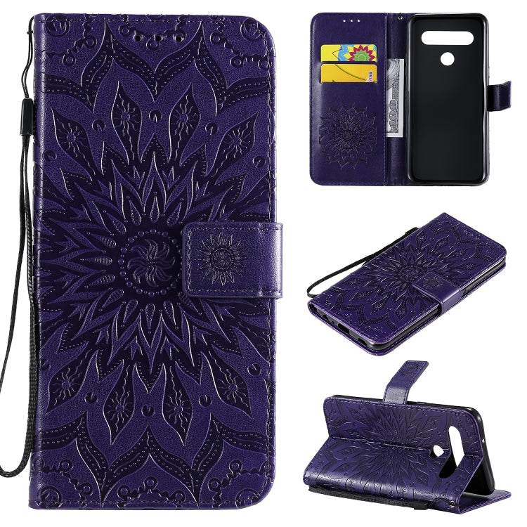 For LG K61 Pressed Printing Sunflower Pattern Horizontal Flip PU Leather Case Holder & Card Slots & Wallet & Lanyard