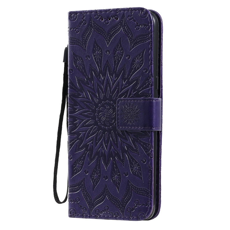 For LG K61 Pressed Printing Sunflower Pattern Horizontal Flip PU Leather Case Holder & Card Slots & Wallet & Lanyard