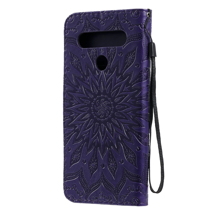 For LG K61 Pressed Printing Sunflower Pattern Horizontal Flip PU Leather Case Holder & Card Slots & Wallet & Lanyard