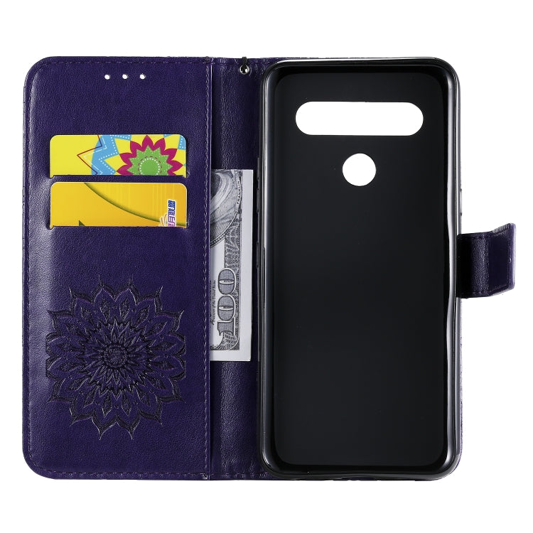 For LG K61 Pressed Printing Sunflower Pattern Horizontal Flip PU Leather Case Holder & Card Slots & Wallet & Lanyard