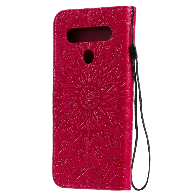 For LG K61 Pressed Printing Sunflower Pattern Horizontal Flip PU Leather Case Holder & Card Slots & Wallet & Lanyard