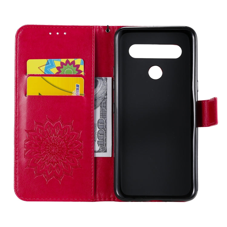 For LG K61 Pressed Printing Sunflower Pattern Horizontal Flip PU Leather Case Holder & Card Slots & Wallet & Lanyard