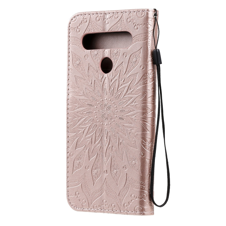 For LG K61 Pressed Printing Sunflower Pattern Horizontal Flip PU Leather Case Holder & Card Slots & Wallet & Lanyard