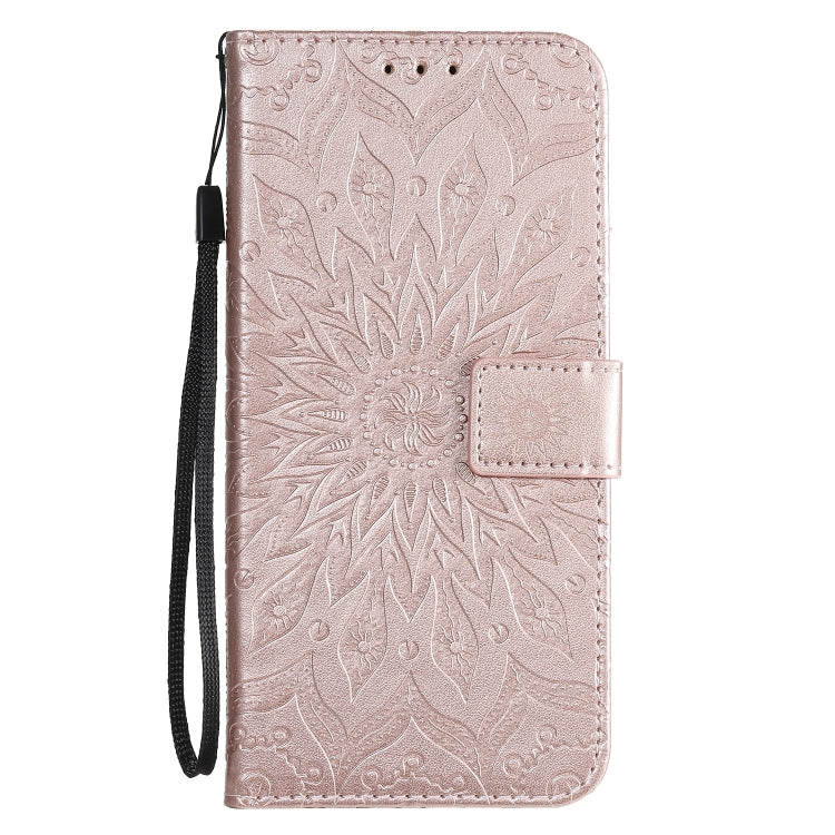 For LG K61 Pressed Printing Sunflower Pattern Horizontal Flip PU Leather Case Holder & Card Slots & Wallet & Lanyard