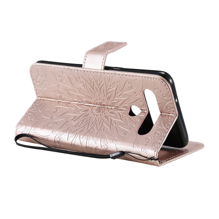 For LG K61 Pressed Printing Sunflower Pattern Horizontal Flip PU Leather Case Holder & Card Slots & Wallet & Lanyard