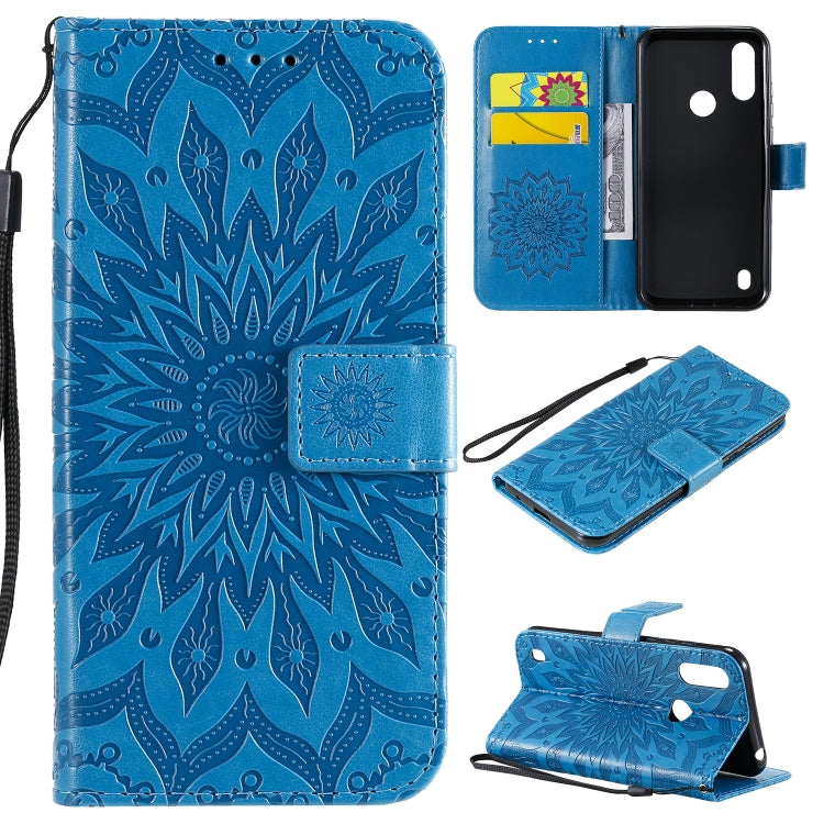 For Motorola Moto E6s (2020) Pressed Printing Sunflower Pattern Horizontal Flip PU Leather Case Holder & Card Slots & Wallet & Lanyard