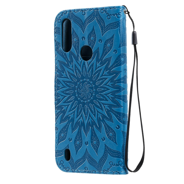 For Motorola Moto E6s (2020) Pressed Printing Sunflower Pattern Horizontal Flip PU Leather Case Holder & Card Slots & Wallet & Lanyard