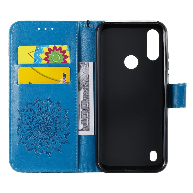 For Motorola Moto E6s (2020) Pressed Printing Sunflower Pattern Horizontal Flip PU Leather Case Holder & Card Slots & Wallet & Lanyard