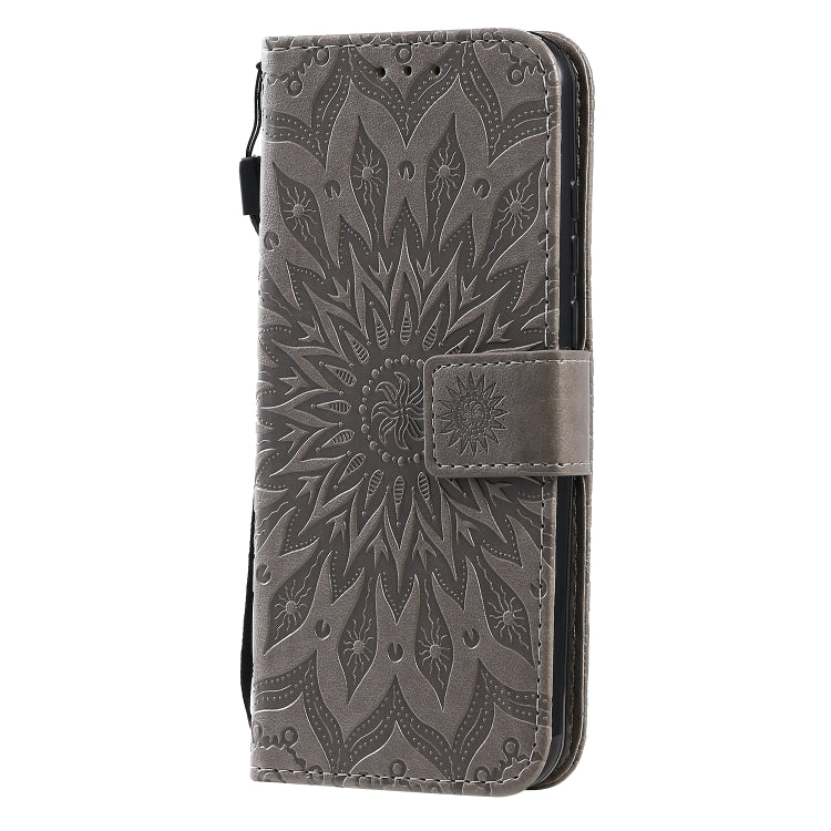 For Motorola Moto E6s (2020) Pressed Printing Sunflower Pattern Horizontal Flip PU Leather Case Holder & Card Slots & Wallet & Lanyard