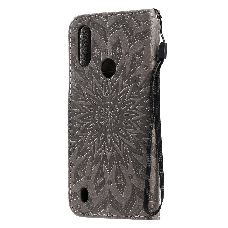 For Motorola Moto E6s (2020) Pressed Printing Sunflower Pattern Horizontal Flip PU Leather Case Holder & Card Slots & Wallet & Lanyard