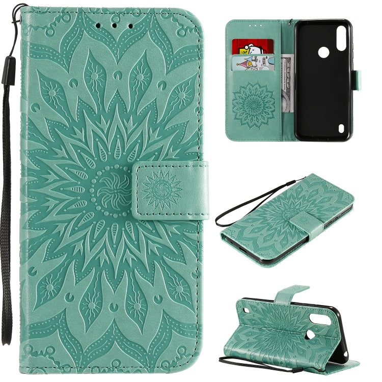For Motorola Moto E6s (2020) Pressed Printing Sunflower Pattern Horizontal Flip PU Leather Case Holder & Card Slots & Wallet & Lanyard