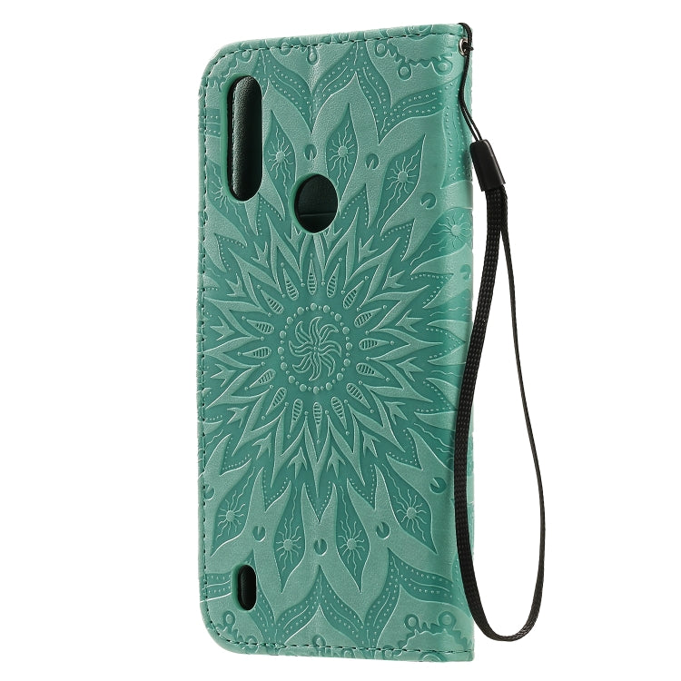For Motorola Moto E6s (2020) Pressed Printing Sunflower Pattern Horizontal Flip PU Leather Case Holder & Card Slots & Wallet & Lanyard
