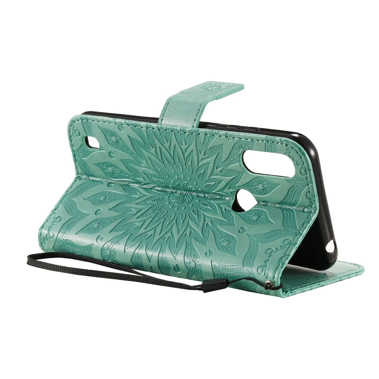 For Motorola Moto E6s (2020) Pressed Printing Sunflower Pattern Horizontal Flip PU Leather Case Holder & Card Slots & Wallet & Lanyard