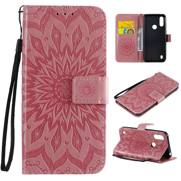 For Motorola Moto E6s (2020) Pressed Printing Sunflower Pattern Horizontal Flip PU Leather Case Holder & Card Slots & Wallet & Lanyard