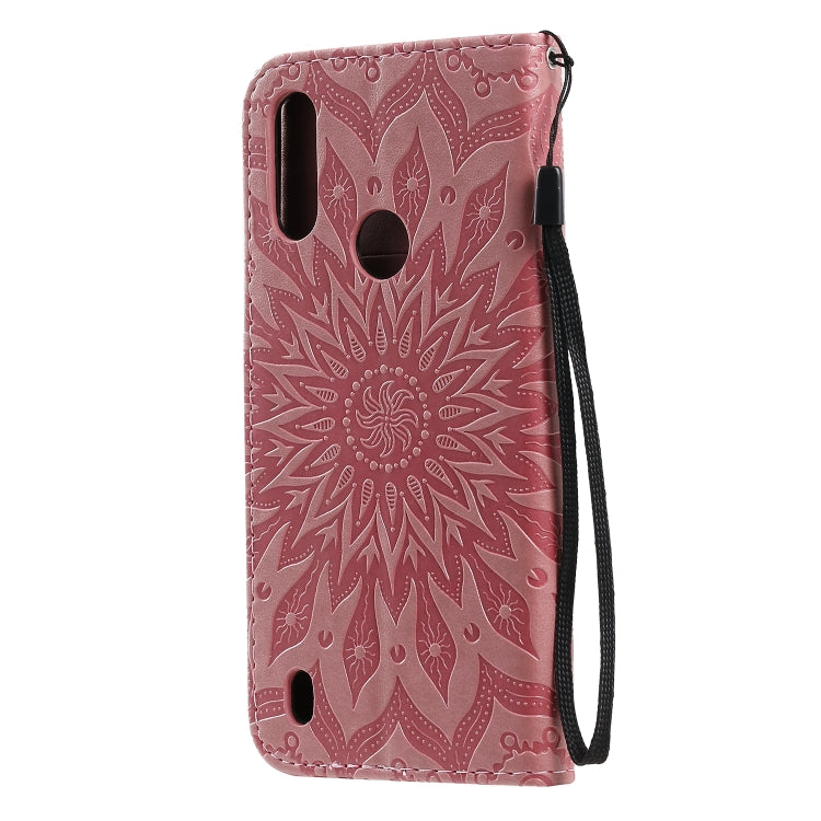 For Motorola Moto E6s (2020) Pressed Printing Sunflower Pattern Horizontal Flip PU Leather Case Holder & Card Slots & Wallet & Lanyard